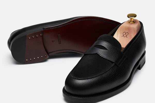 The Penny Loafer - Black Grain & Black Suede