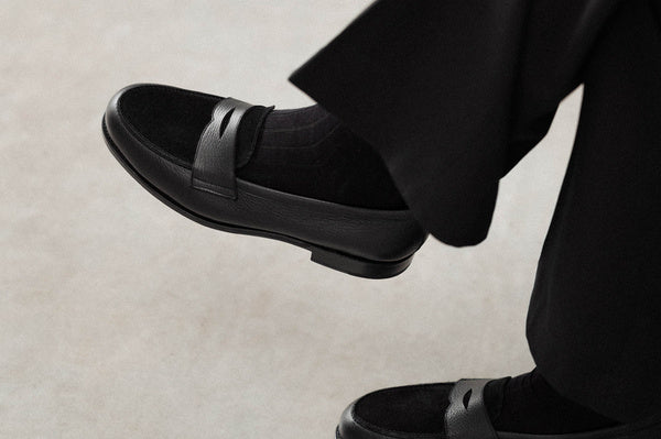 The Penny Loafer - Black Grain & Black Suede