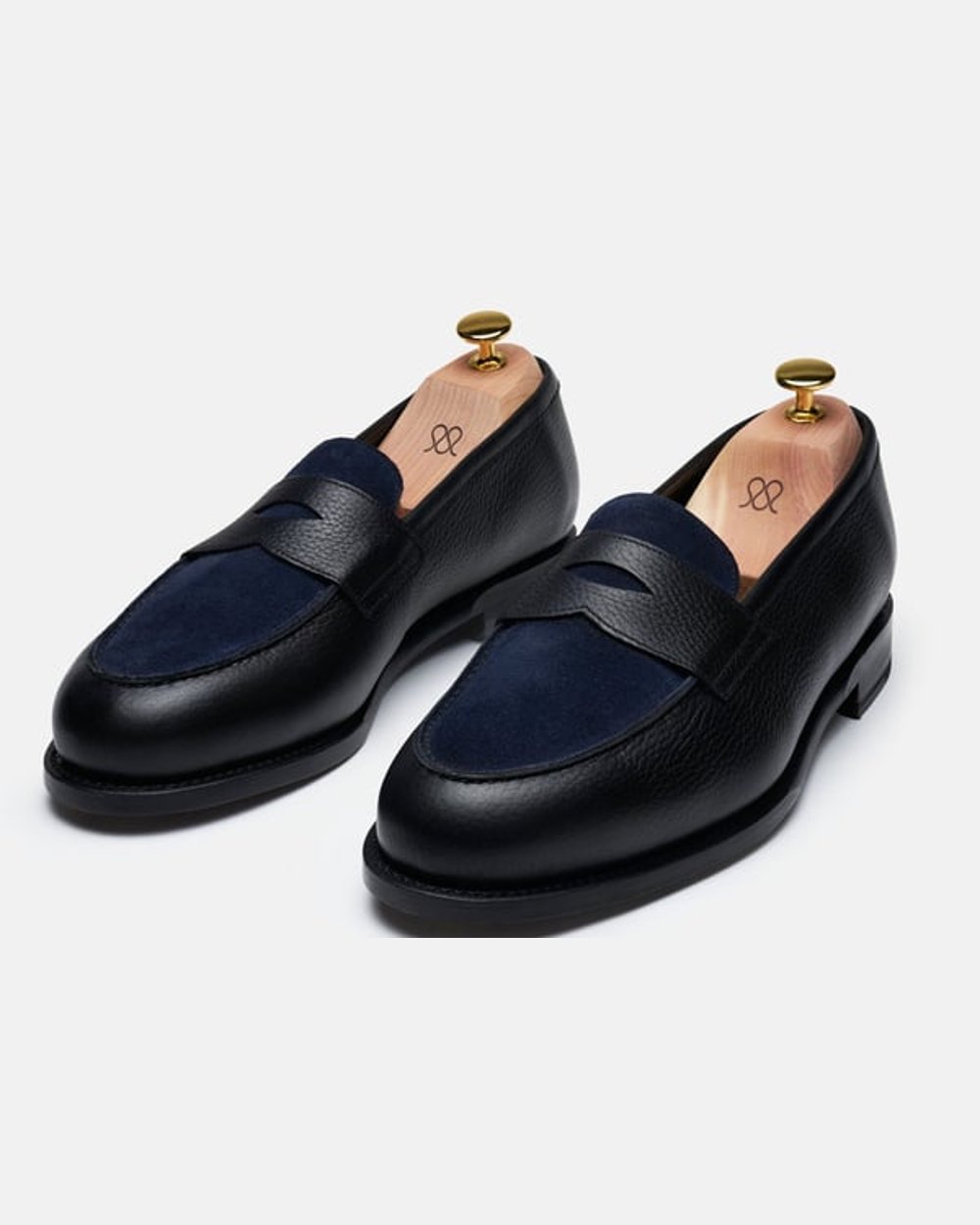 The Penny Loafer - Black Grain & Navy Suede