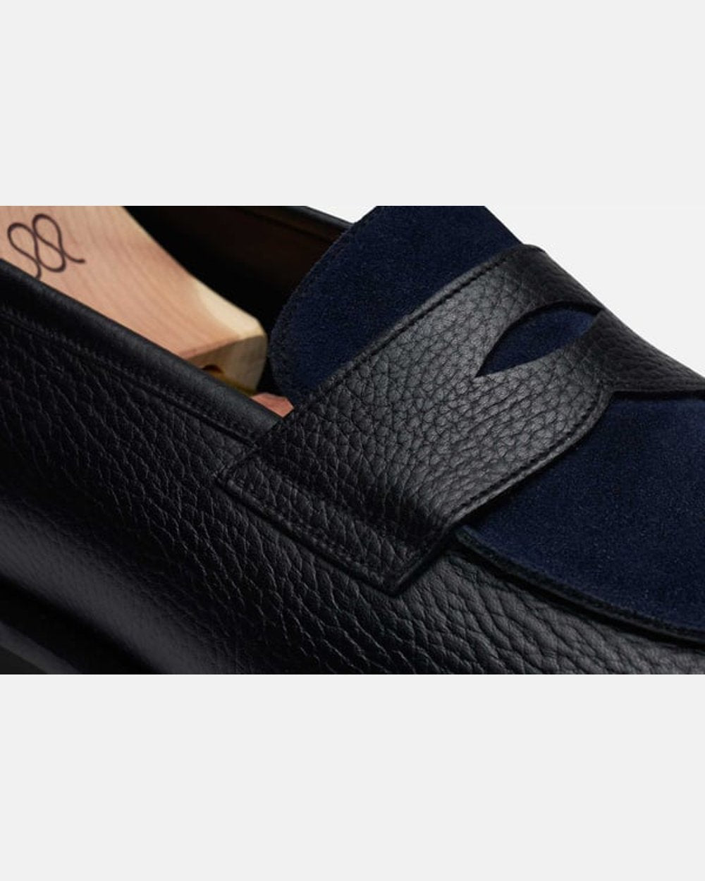 The Penny Loafer - Black Grain & Navy Suede