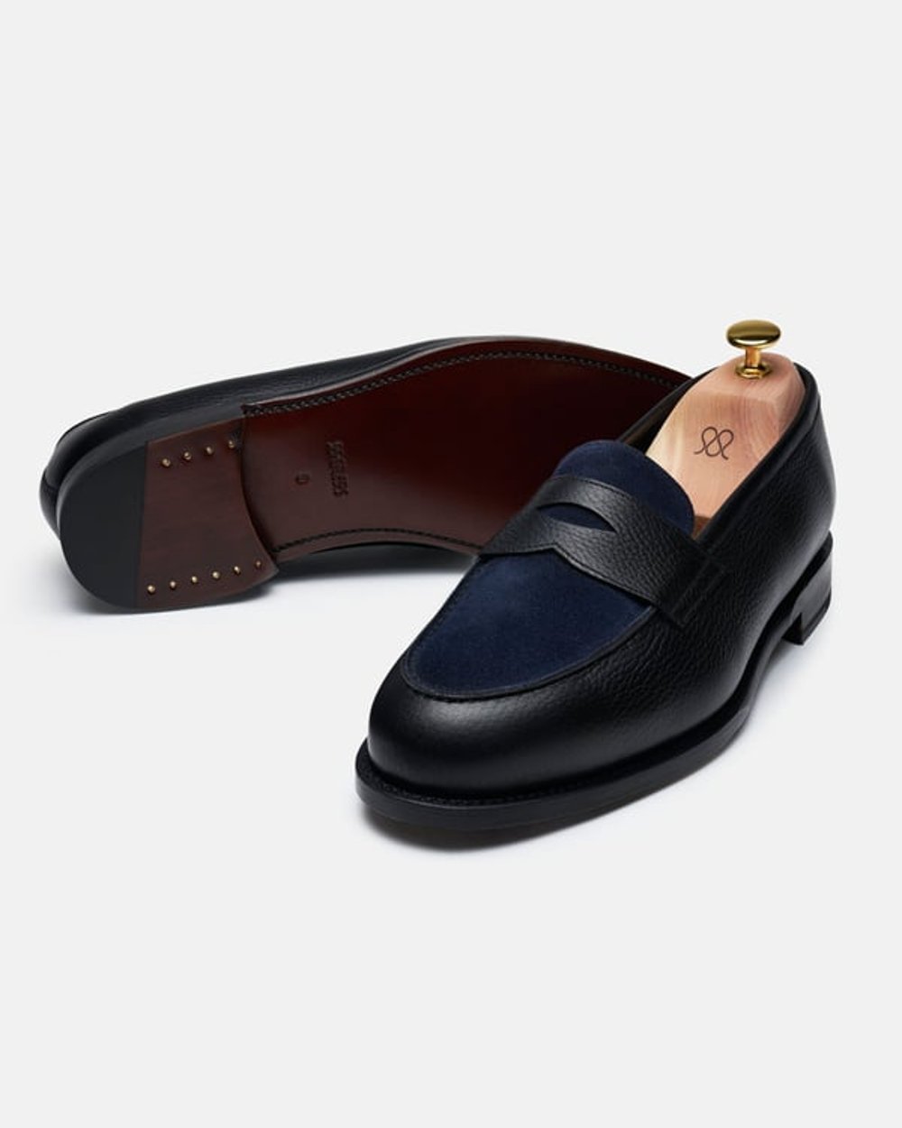 The Penny Loafer - Black Grain & Navy Suede