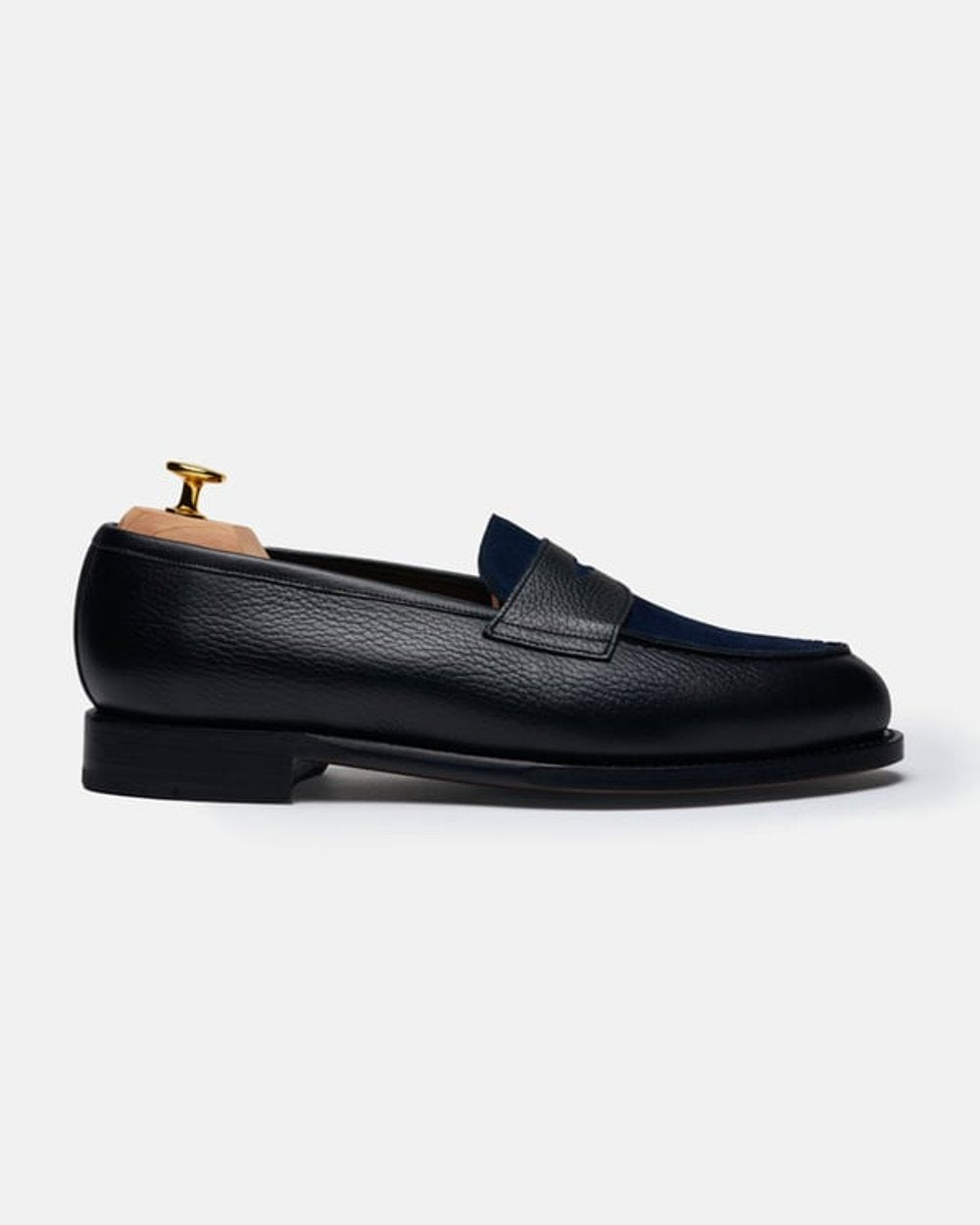 The Penny Loafer - Black Grain & Navy Suede